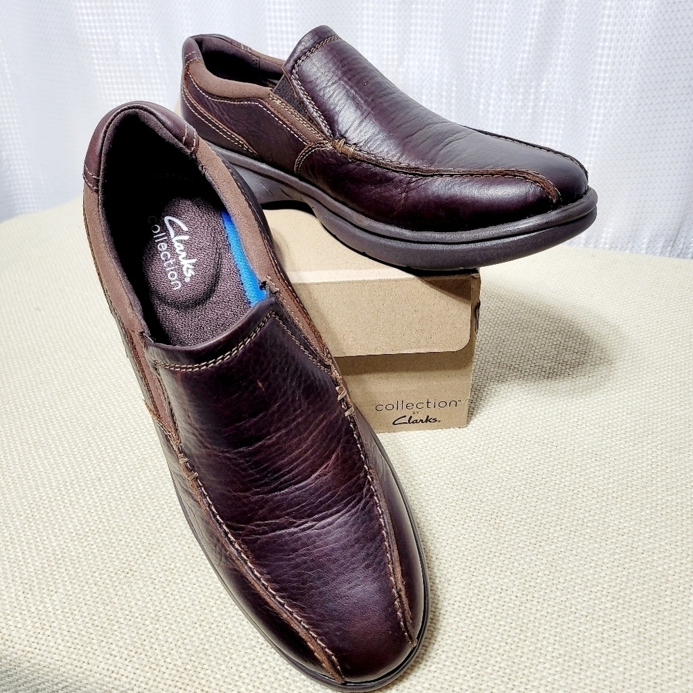 Clarks Bradley Brown Leather Slip-On Men's (10.5 Wide)
